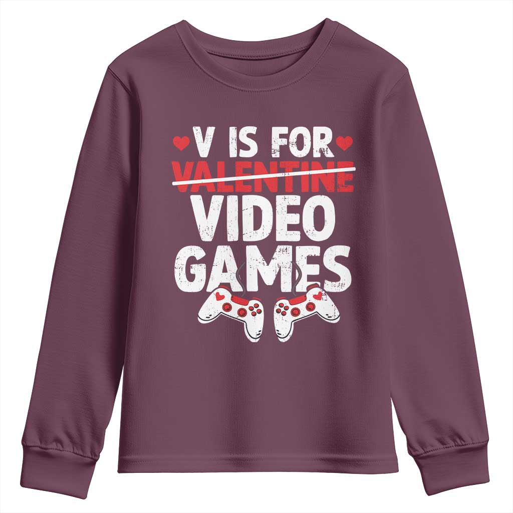 Valentines Day Gamers Youth Sweatshirt V Is For Video Games