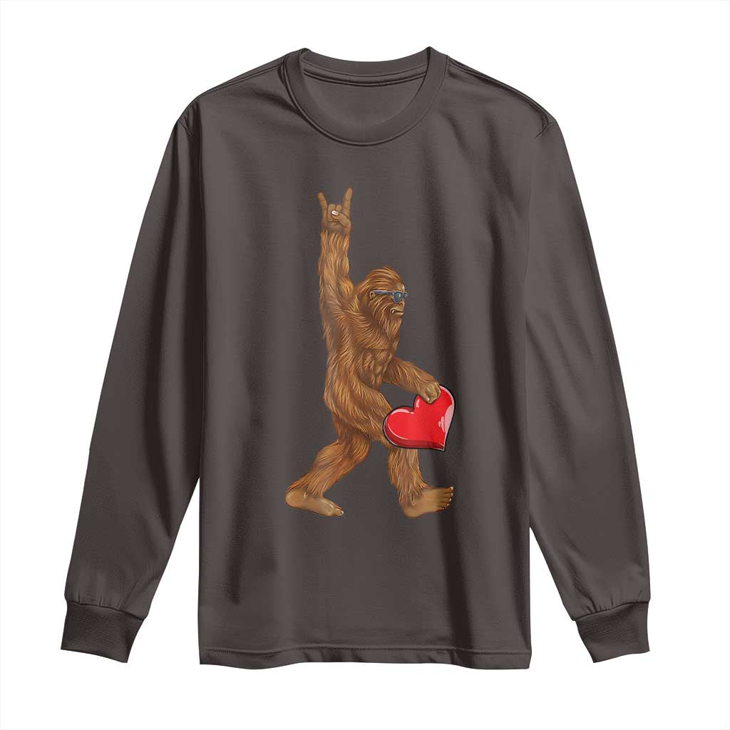 Bigfoot Heart Valentines Day Long Sleeve Shirt Boys Men Kids Love Sasquatch Lovers