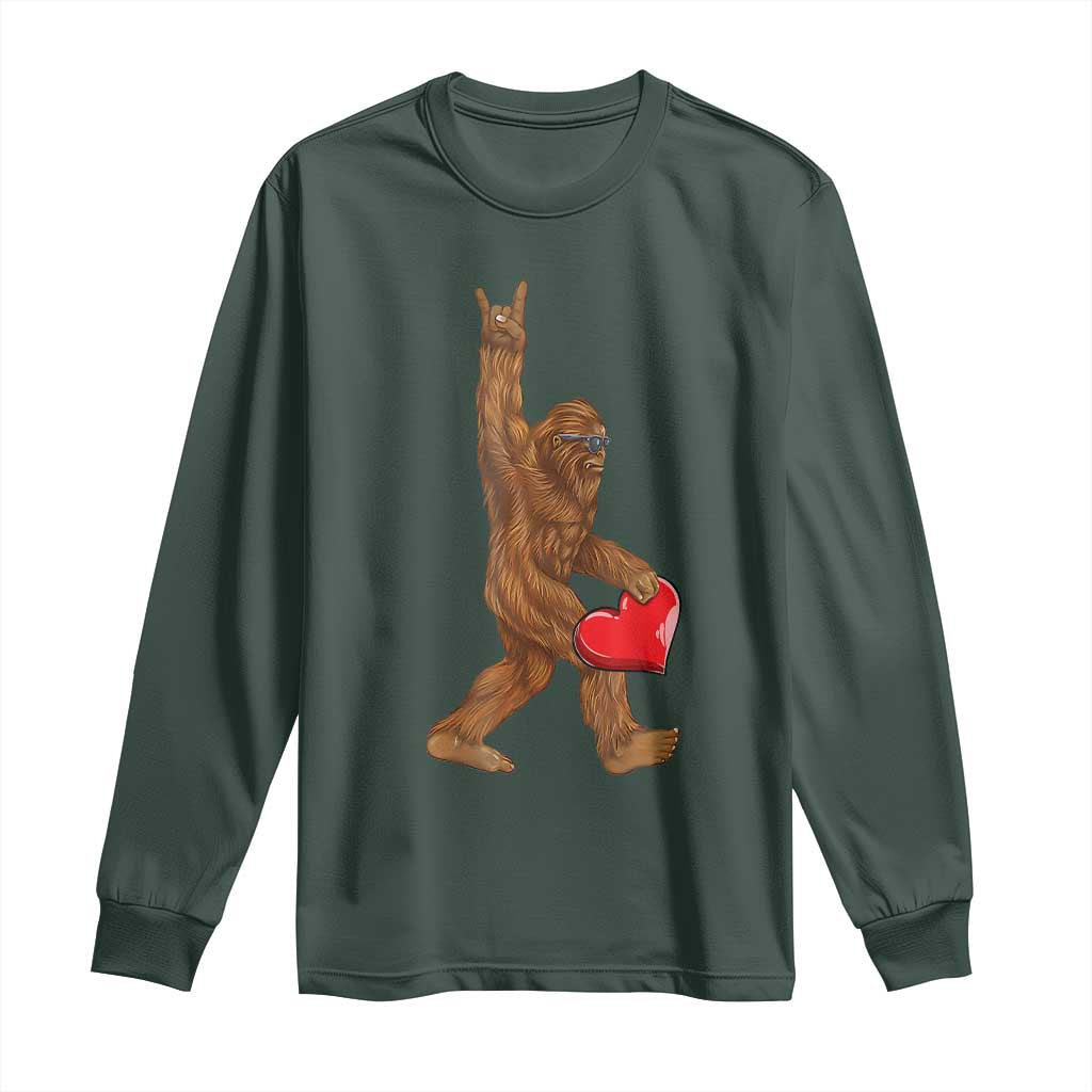 Bigfoot Heart Valentines Day Long Sleeve Shirt Boys Men Kids Love Sasquatch Lovers