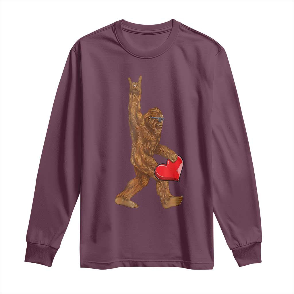 Bigfoot Heart Valentines Day Long Sleeve Shirt Boys Men Kids Love Sasquatch Lovers