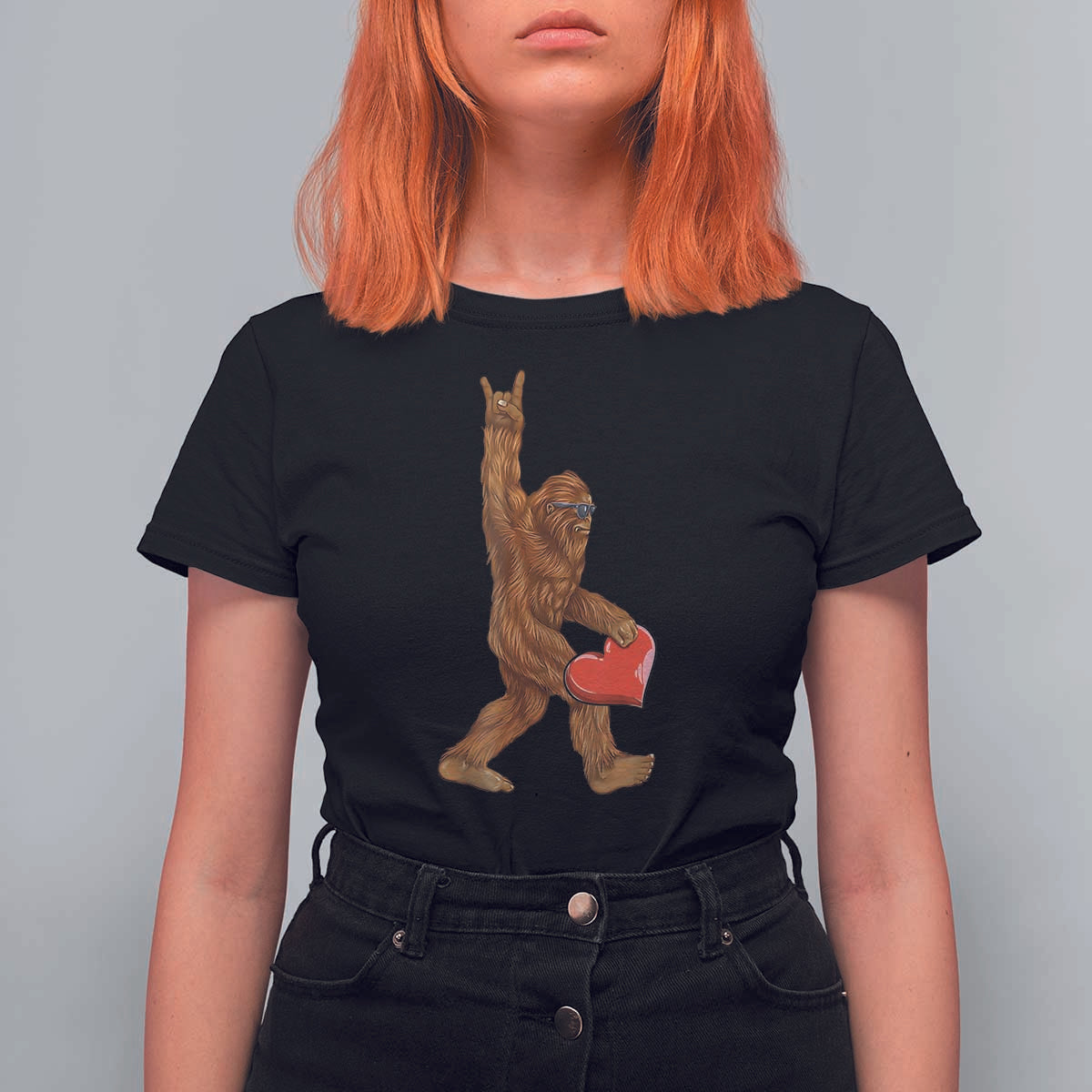 Bigfoot Heart Valentines Day T Shirt For Women Boys Men Kids Love Sasquatch Lovers
