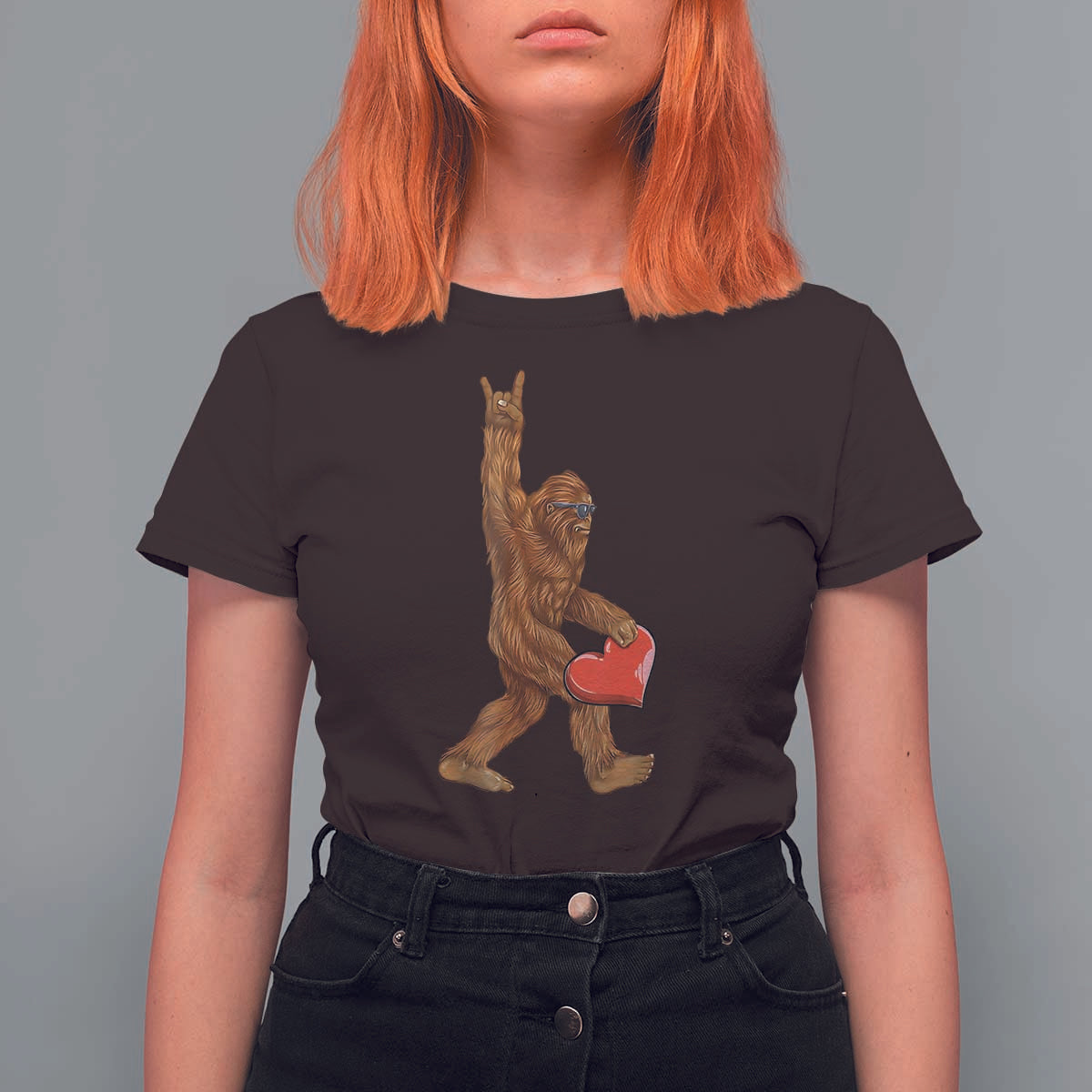 Bigfoot Heart Valentines Day T Shirt For Women Boys Men Kids Love Sasquatch Lovers