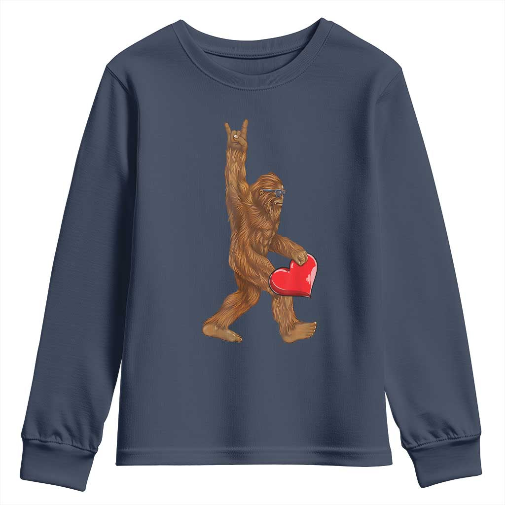 Bigfoot Heart Valentines Day Youth Sweatshirt Boys Men Kids Love Sasquatch Lovers