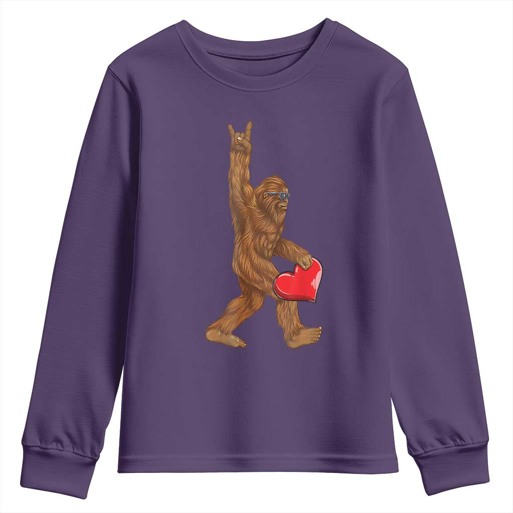 Bigfoot Heart Valentines Day Youth Sweatshirt Boys Men Kids Love Sasquatch Lovers