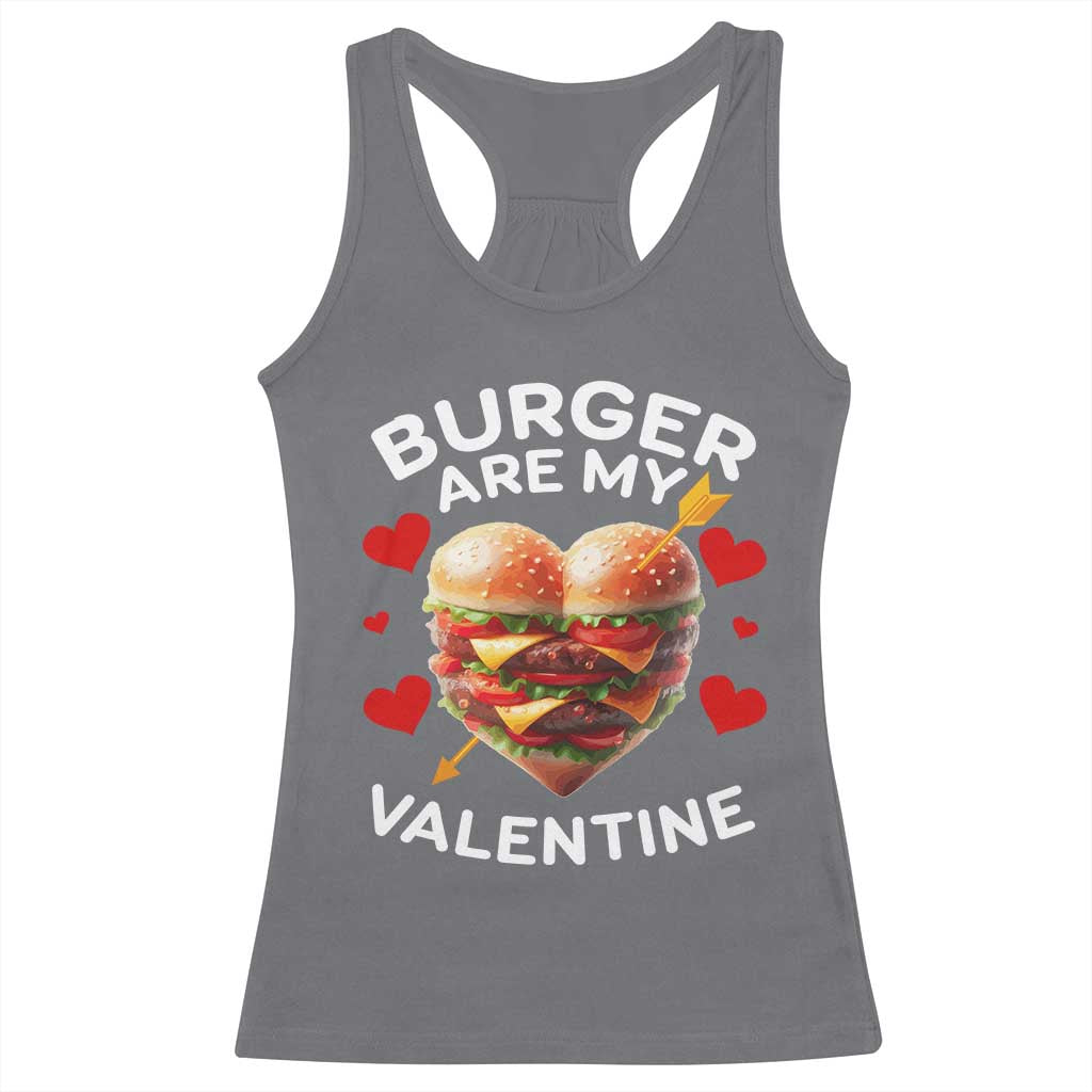 Funny Burger Is My Valentine Valentines Day Heart Racerback Tank Top