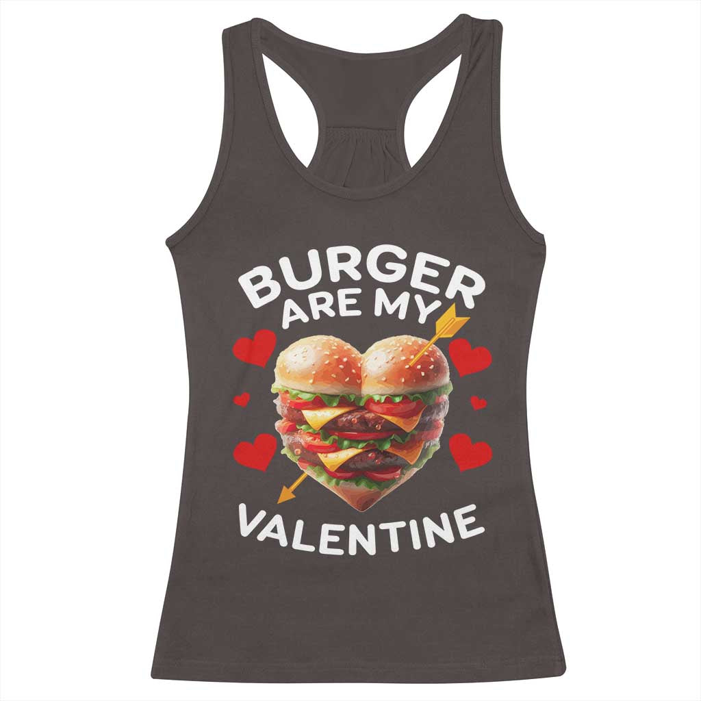 Funny Burger Is My Valentine Valentines Day Heart Racerback Tank Top