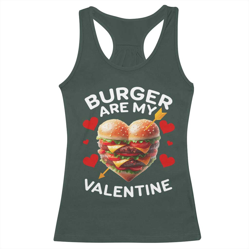 Funny Burger Is My Valentine Valentines Day Heart Racerback Tank Top