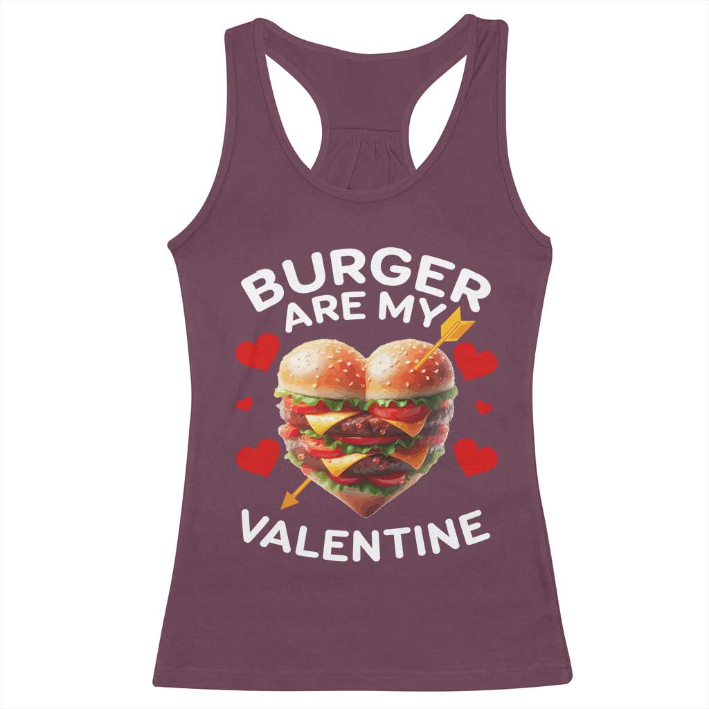 Funny Burger Is My Valentine Valentines Day Heart Racerback Tank Top