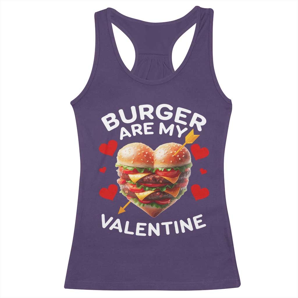 Funny Burger Is My Valentine Valentines Day Heart Racerback Tank Top