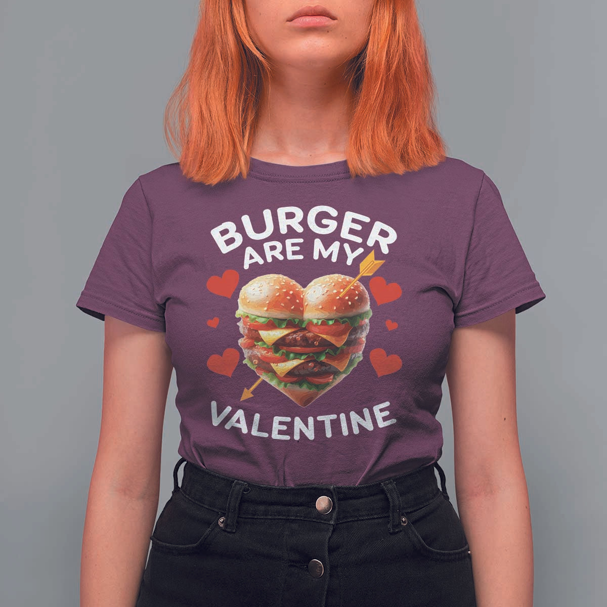 Funny Burger Is My Valentine Valentines Day Heart T Shirt For Women