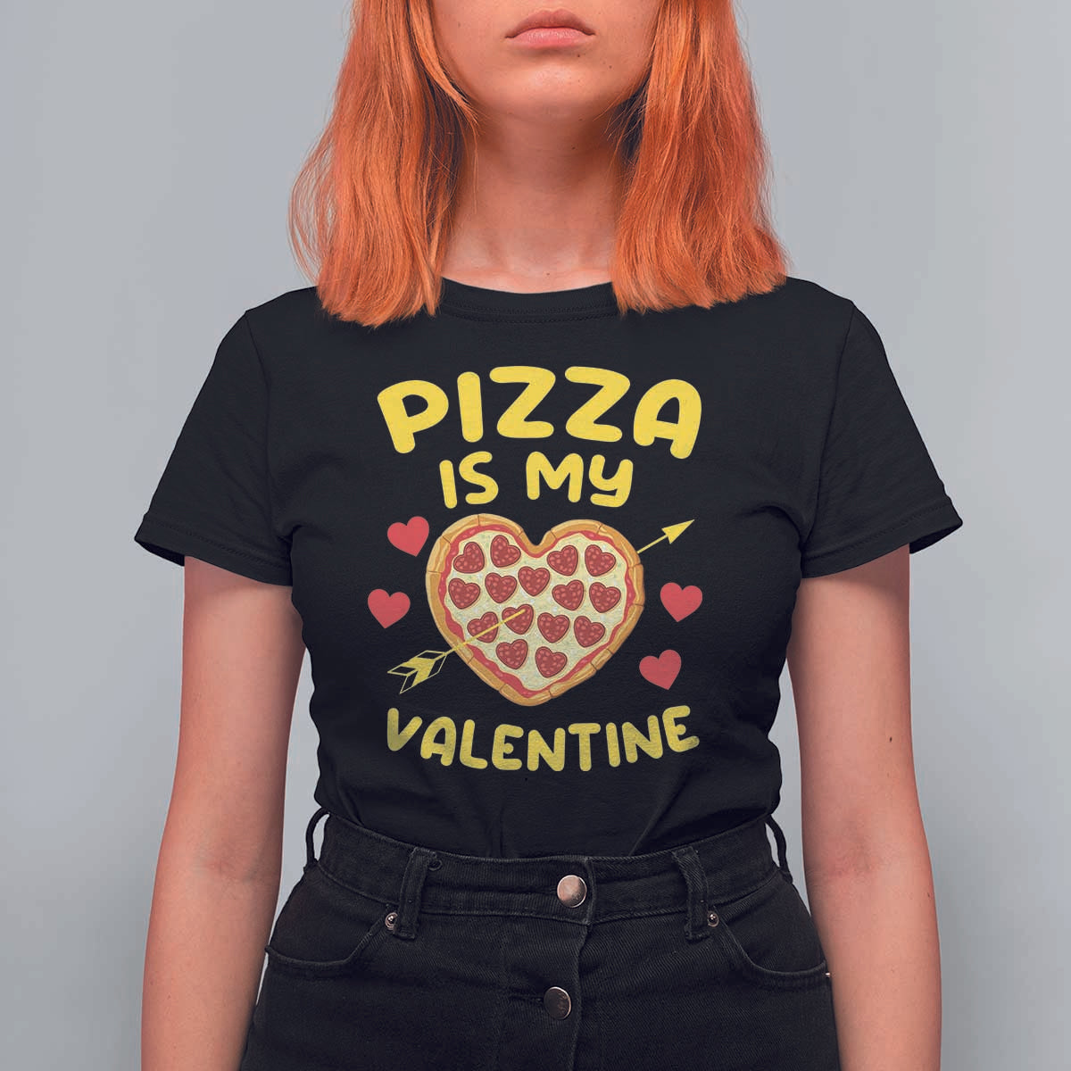 Pizza Is My Valentine Valentines Day Heart Pepperoni Lover T Shirt For Women