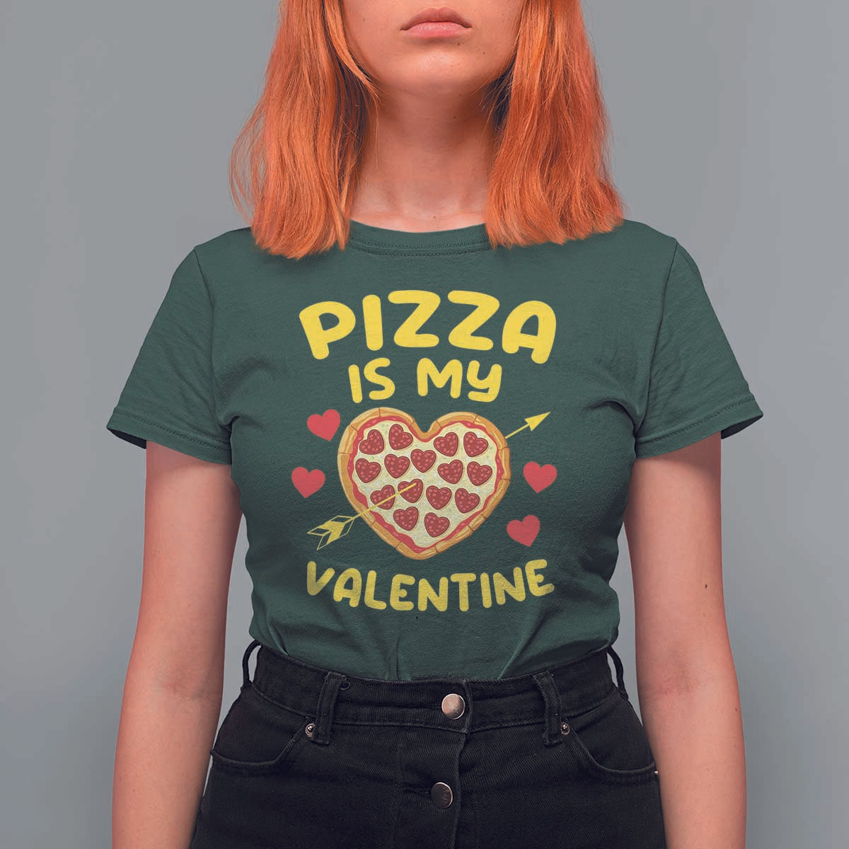 Pizza Is My Valentine Valentines Day Heart Pepperoni Lover T Shirt For Women