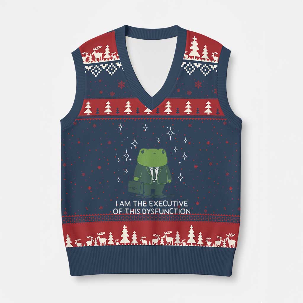 Funny Frog V-Neck Knit Sweater Vest I Am The Executive Of This Dysfunction - Wonder Print Shop