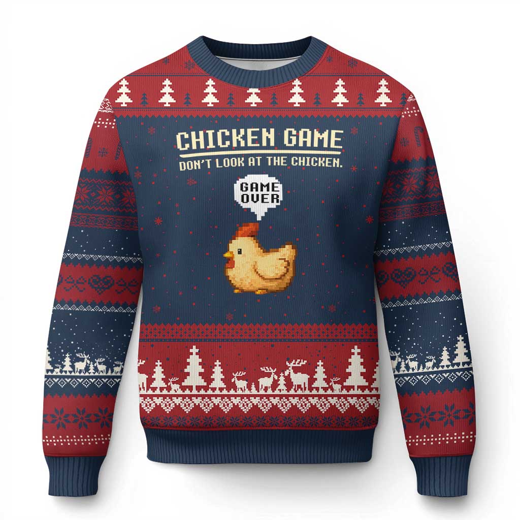 Funny Chicken Ugly Christmas Sweater Game Dont Look At The Chicken