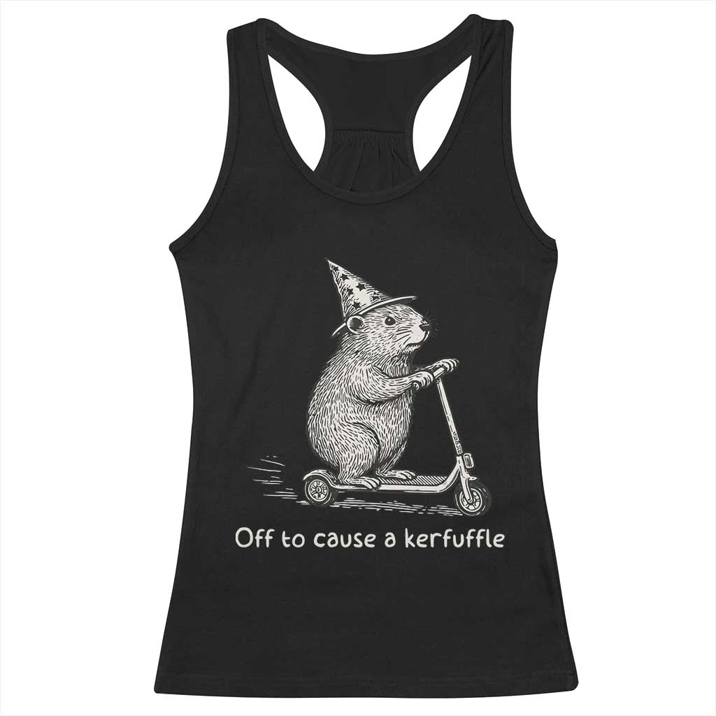 Funny Groundhog Off To Cause A Kerfuffle Racerback Tank Top - Wonder Print Shop