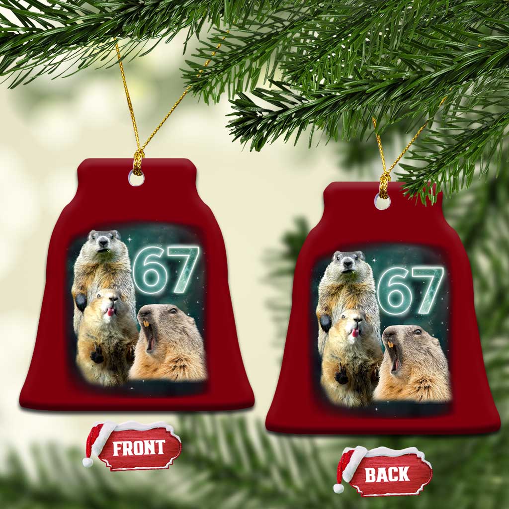 67 Meme Groundhog Ceramic Ornament Howling At The Moon Funny Six Seven Meme Ground Hog Day - Wonder Print Shop