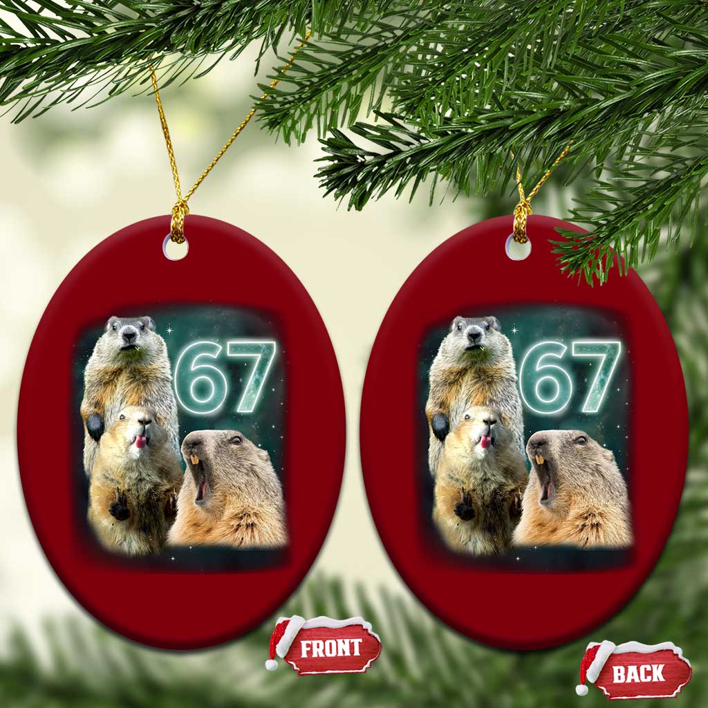 67 Meme Groundhog Ceramic Ornament Howling At The Moon Funny Six Seven Meme Ground Hog Day - Wonder Print Shop