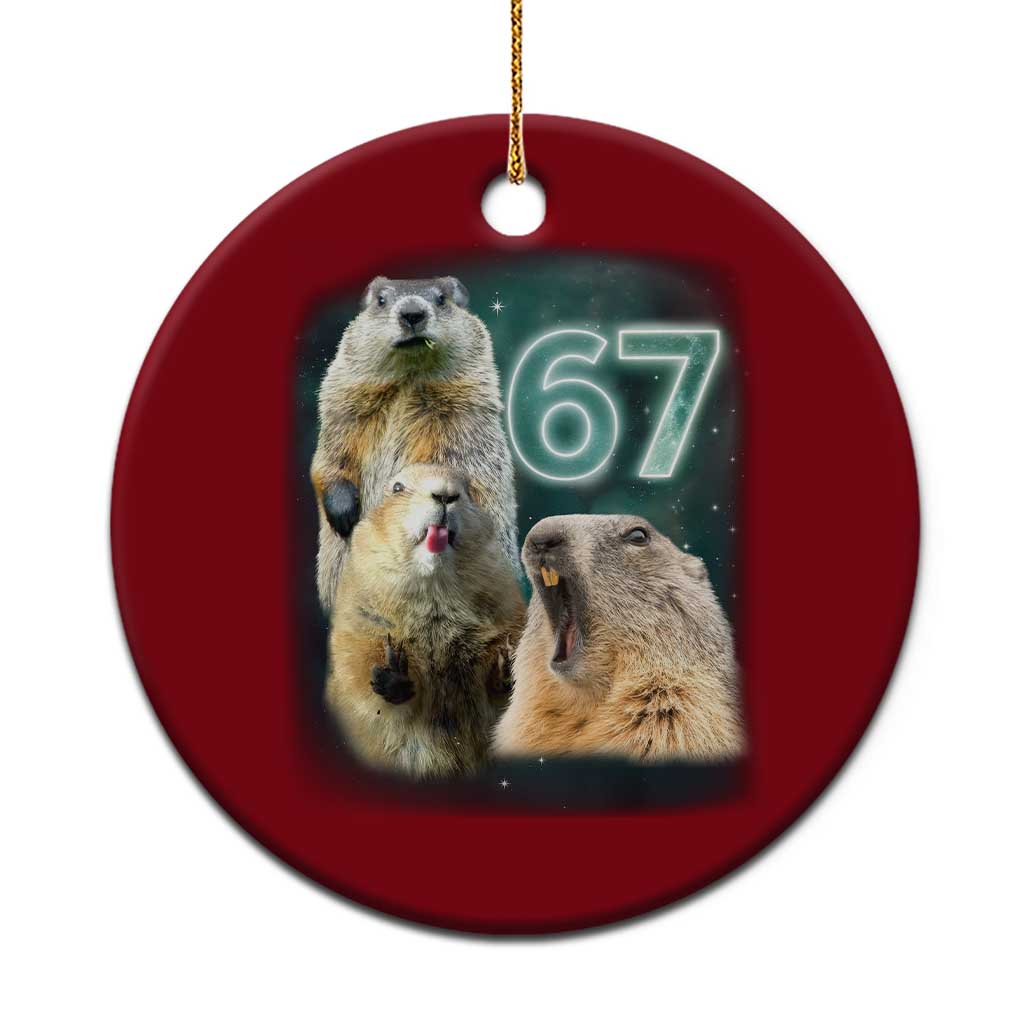 67 Meme Groundhog Ceramic Ornament Howling At The Moon Funny Six Seven Meme Ground Hog Day - Wonder Print Shop