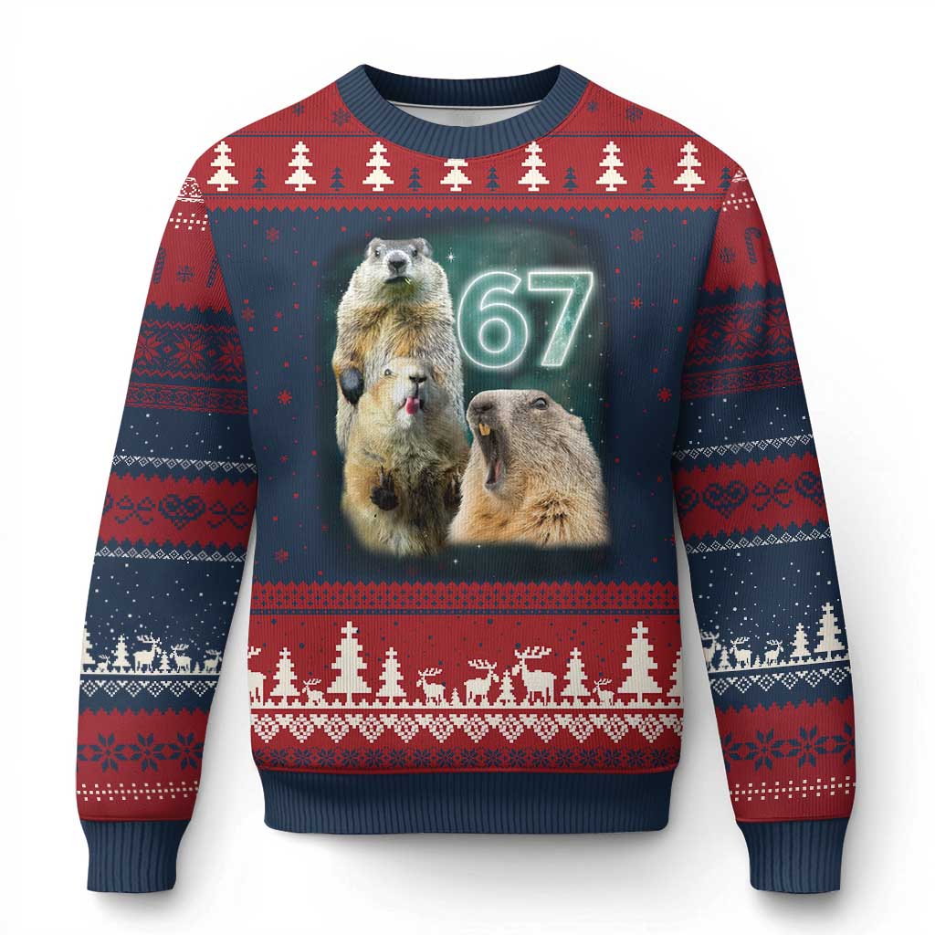 67 Meme Groundhog Ugly Christmas Sweater Howling At The Moon Funny Six Seven Meme Ground Hog Day - Wonder Print Shop