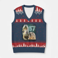 67 Meme Groundhog V-Neck Knit Sweater Vest Howling At The Moon Funny Six Seven Meme Ground Hog Day - Wonder Print Shop
