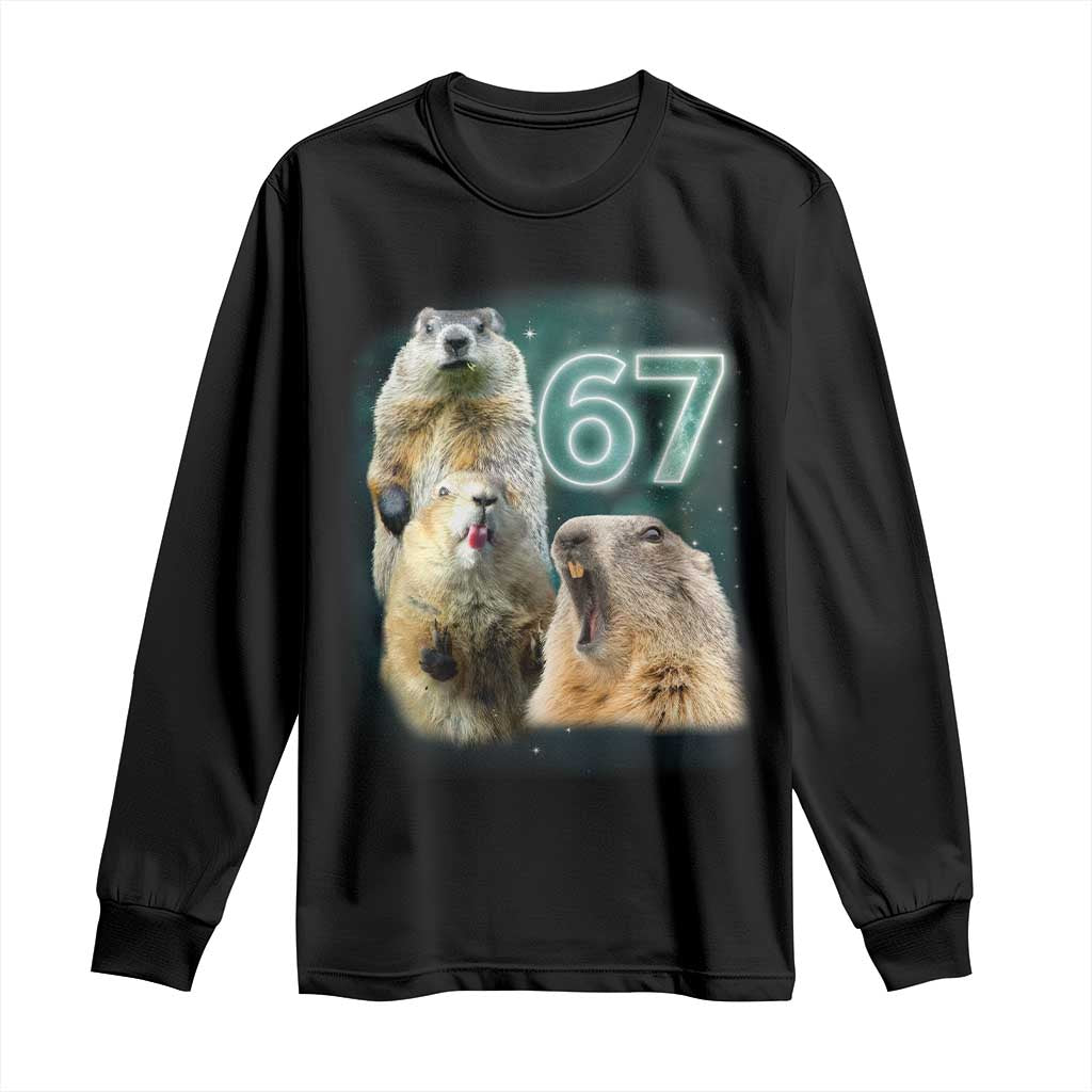 67 Meme Groundhog Long Sleeve Shirt Howling At The Moon Funny Six Seven Meme Ground Hog Day - Wonder Print Shop