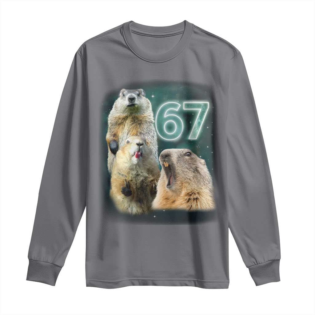67 Meme Groundhog Long Sleeve Shirt Howling At The Moon Funny Six Seven Meme Ground Hog Day - Wonder Print Shop
