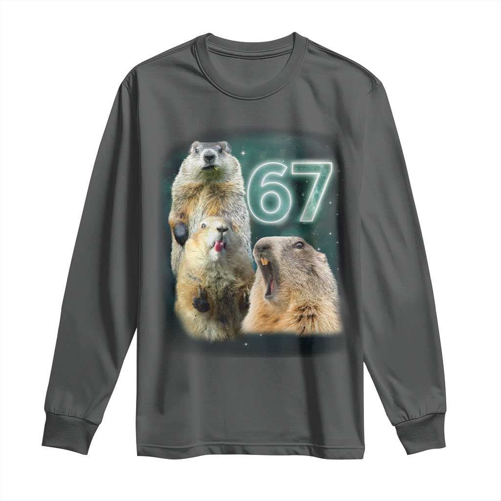 67 Meme Groundhog Long Sleeve Shirt Howling At The Moon Funny Six Seven Meme Ground Hog Day - Wonder Print Shop