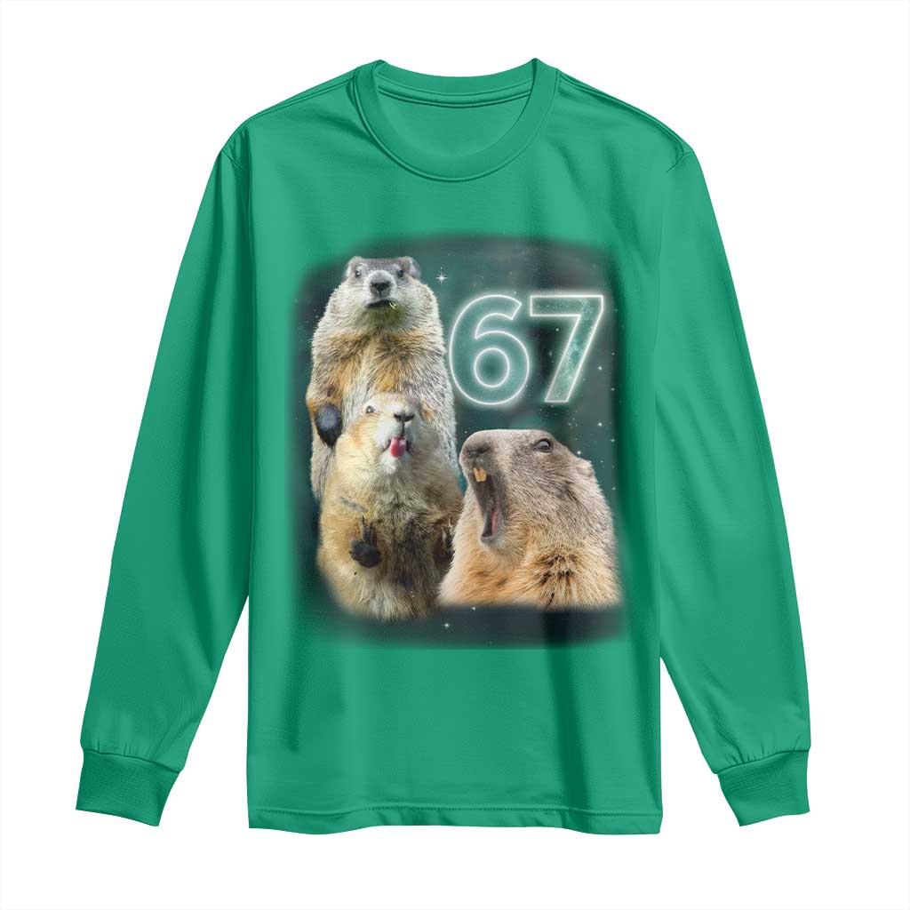 67 Meme Groundhog Long Sleeve Shirt Howling At The Moon Funny Six Seven Meme Ground Hog Day - Wonder Print Shop