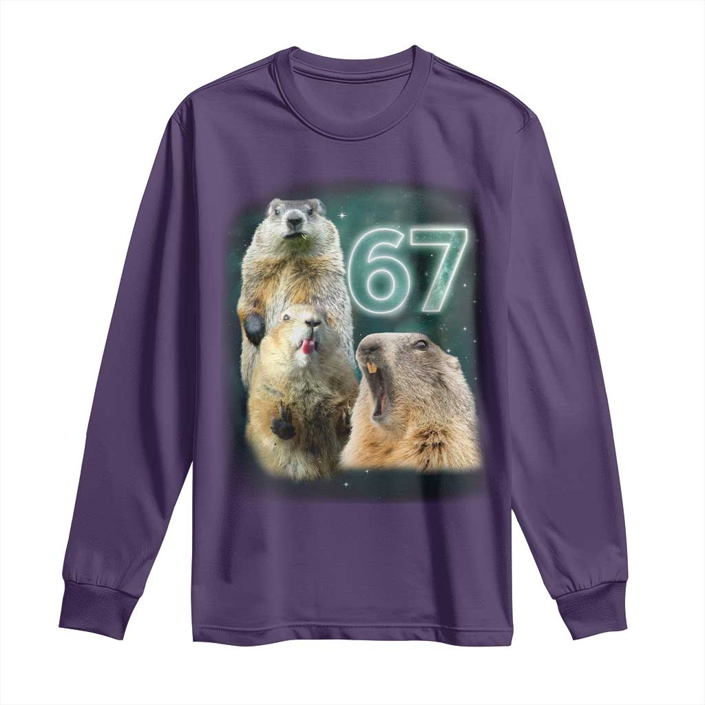 67 Meme Groundhog Long Sleeve Shirt Howling At The Moon Funny Six Seven Meme Ground Hog Day - Wonder Print Shop