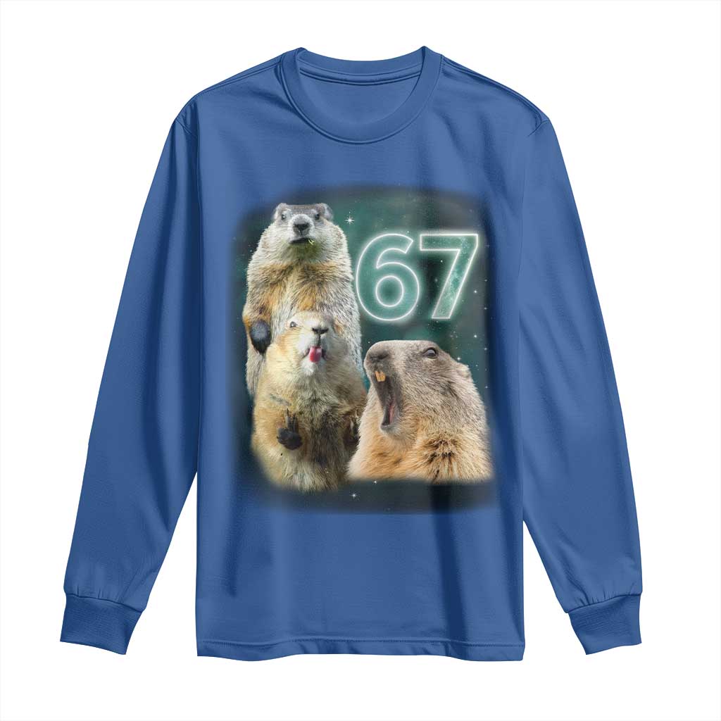 67 Meme Groundhog Long Sleeve Shirt Howling At The Moon Funny Six Seven Meme Ground Hog Day - Wonder Print Shop