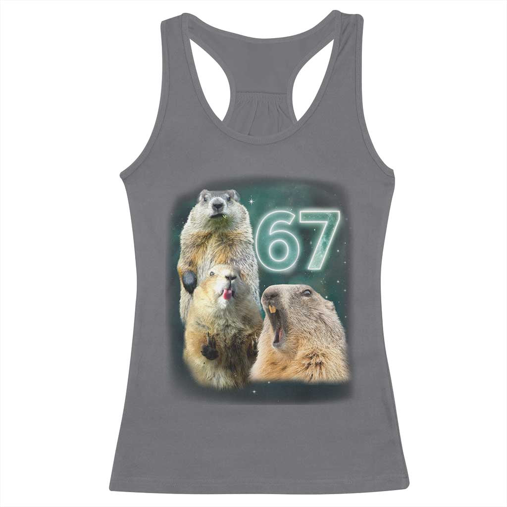 67 Meme Groundhog Racerback Tank Top Howling At The Moon Funny Six Seven Meme Ground Hog Day - Wonder Print Shop