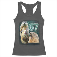 67 Meme Groundhog Racerback Tank Top Howling At The Moon Funny Six Seven Meme Ground Hog Day - Wonder Print Shop