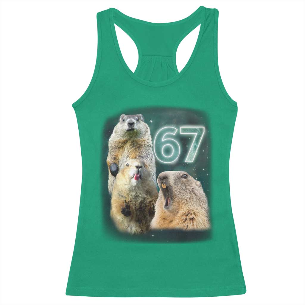 67 Meme Groundhog Racerback Tank Top Howling At The Moon Funny Six Seven Meme Ground Hog Day - Wonder Print Shop