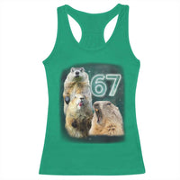 67 Meme Groundhog Racerback Tank Top Howling At The Moon Funny Six Seven Meme Ground Hog Day - Wonder Print Shop