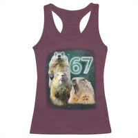 67 Meme Groundhog Racerback Tank Top Howling At The Moon Funny Six Seven Meme Ground Hog Day - Wonder Print Shop