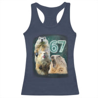 67 Meme Groundhog Racerback Tank Top Howling At The Moon Funny Six Seven Meme Ground Hog Day - Wonder Print Shop