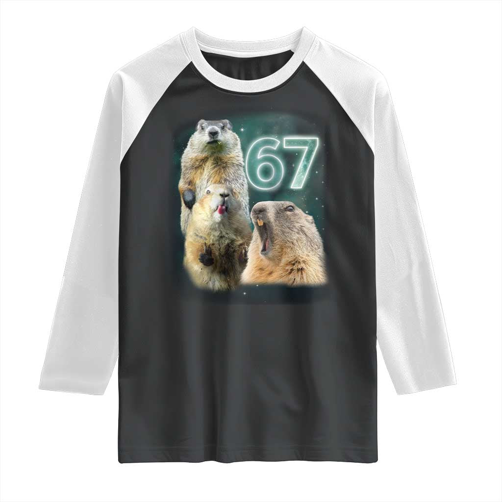 67 Meme Groundhog Raglan Shirt Howling At The Moon Funny Six Seven Meme Ground Hog Day - Wonder Print Shop