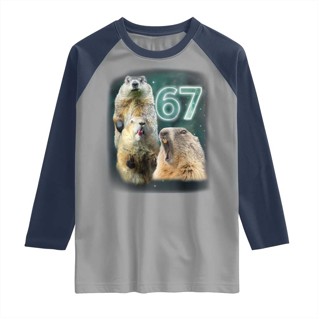67 Meme Groundhog Raglan Shirt Howling At The Moon Funny Six Seven Meme Ground Hog Day - Wonder Print Shop
