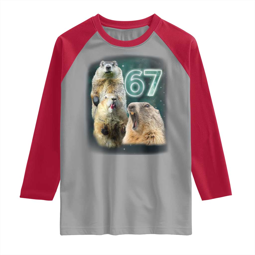 67 Meme Groundhog Raglan Shirt Howling At The Moon Funny Six Seven Meme Ground Hog Day - Wonder Print Shop