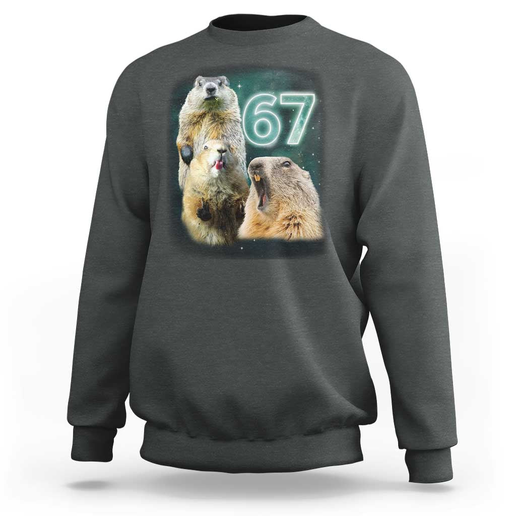 67 Meme Groundhog Sweatshirt Howling At The Moon Funny Six Seven Meme Ground Hog Day - Wonder Print Shop