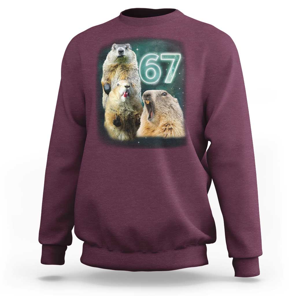 67 Meme Groundhog Sweatshirt Howling At The Moon Funny Six Seven Meme Ground Hog Day - Wonder Print Shop