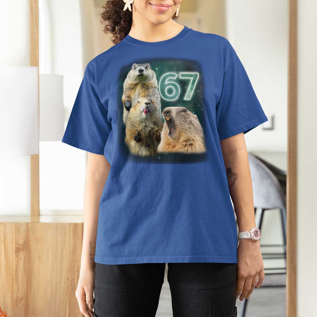 67 Meme Groundhog T Shirt For Women Howling At The Moon Funny Six Seven Meme Ground Hog Day - Wonder Print Shop