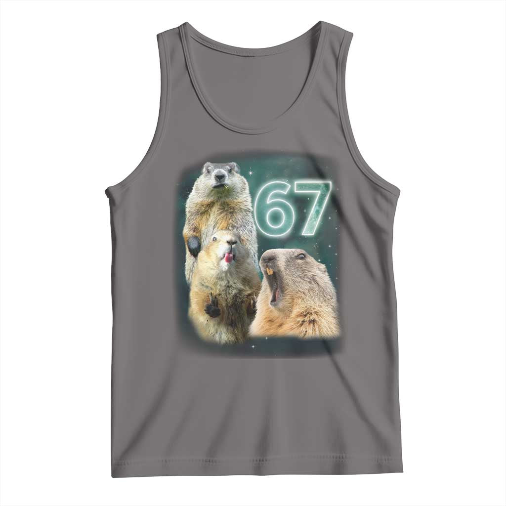 67 Meme Groundhog Tank Top Howling At The Moon Funny Six Seven Meme Ground Hog Day - Wonder Print Shop