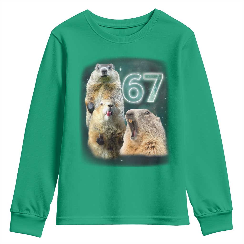 67 Meme Groundhog Youth Sweatshirt Howling At The Moon Funny Six Seven Meme Ground Hog Day - Wonder Print Shop