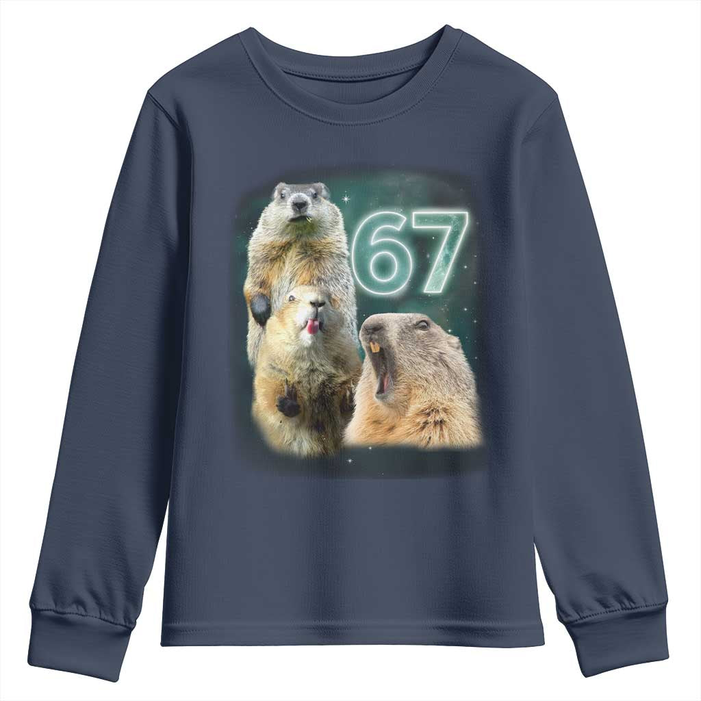 67 Meme Groundhog Youth Sweatshirt Howling At The Moon Funny Six Seven Meme Ground Hog Day - Wonder Print Shop