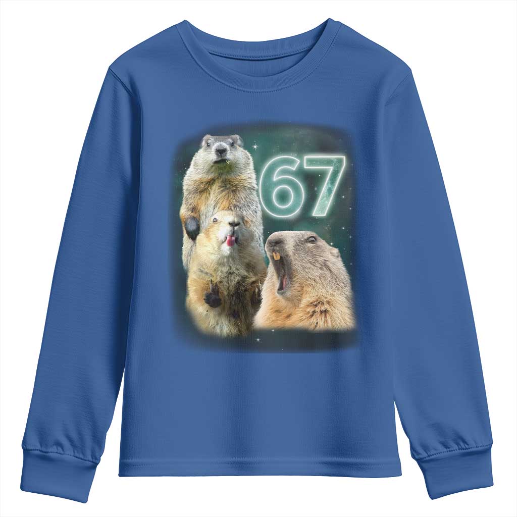 67 Meme Groundhog Youth Sweatshirt Howling At The Moon Funny Six Seven Meme Ground Hog Day - Wonder Print Shop