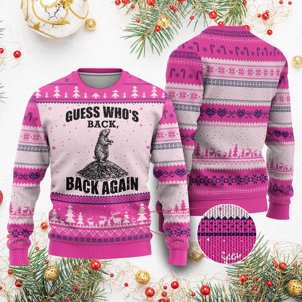 Funny Groundhog Day Ugly Christmas Sweater Retro Guess Whos Back - Wonder Print Shop