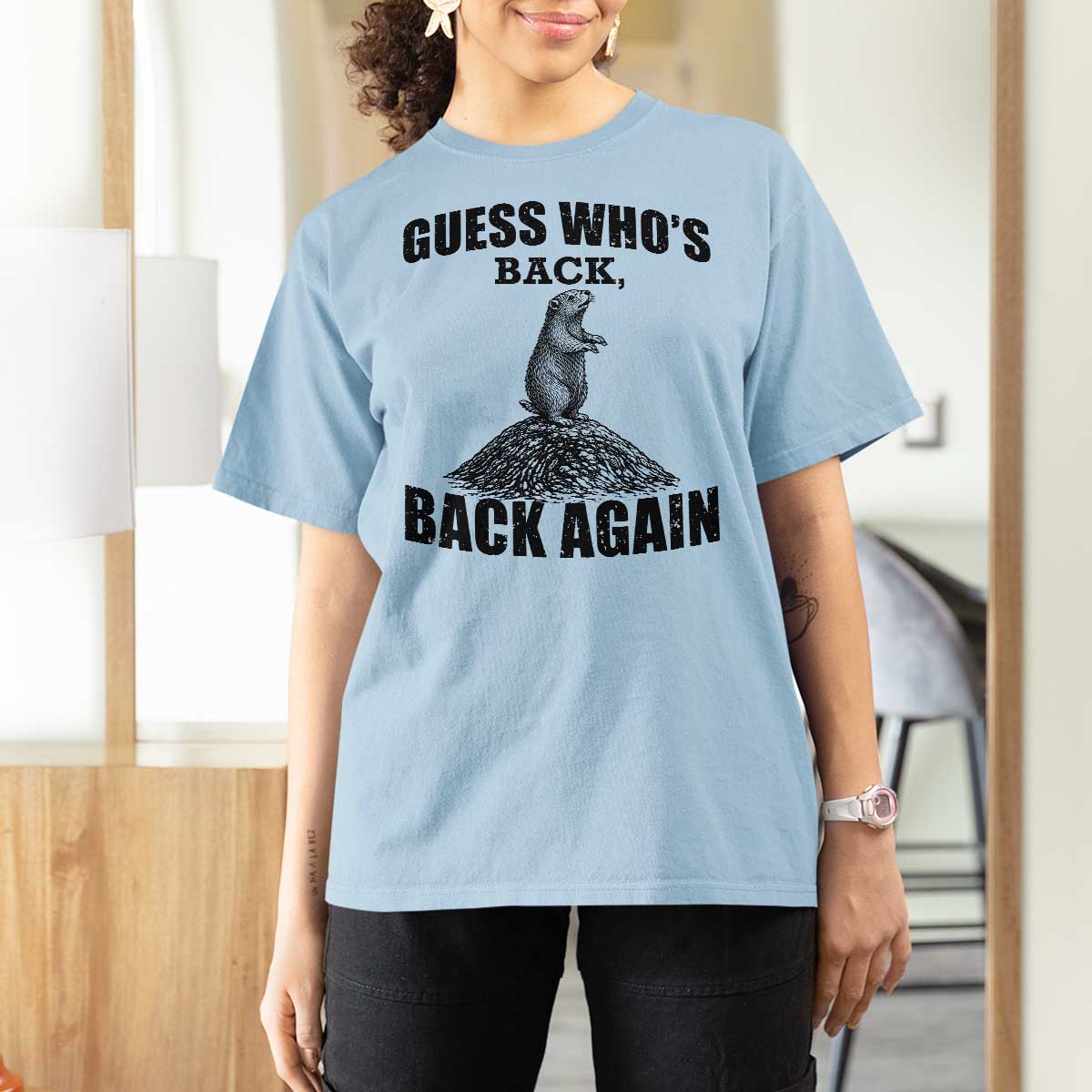 Funny Groundhog Day T Shirt For Women Retro Guess Whos Back - Wonder Print Shop