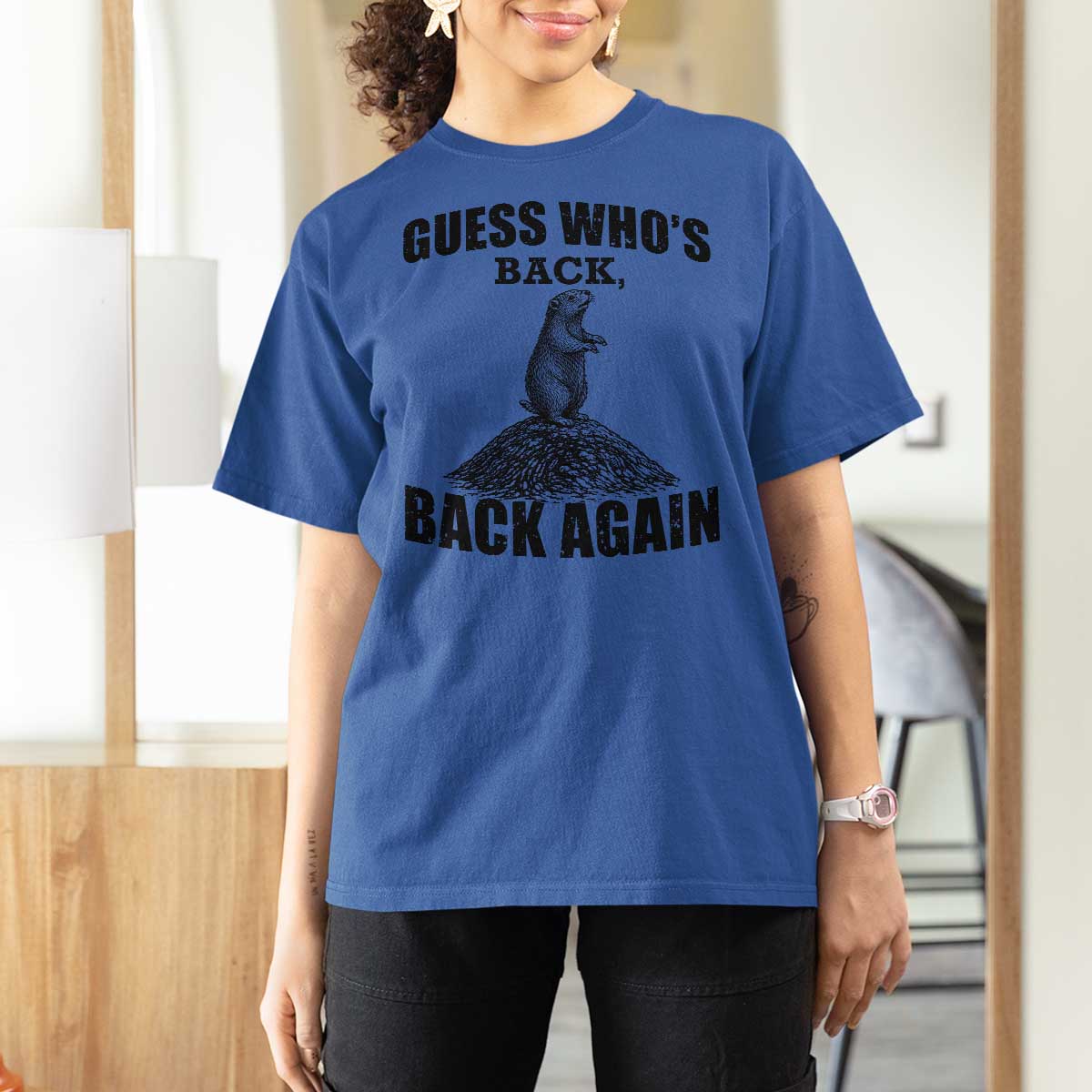 Funny Groundhog Day T Shirt For Women Retro Guess Whos Back - Wonder Print Shop