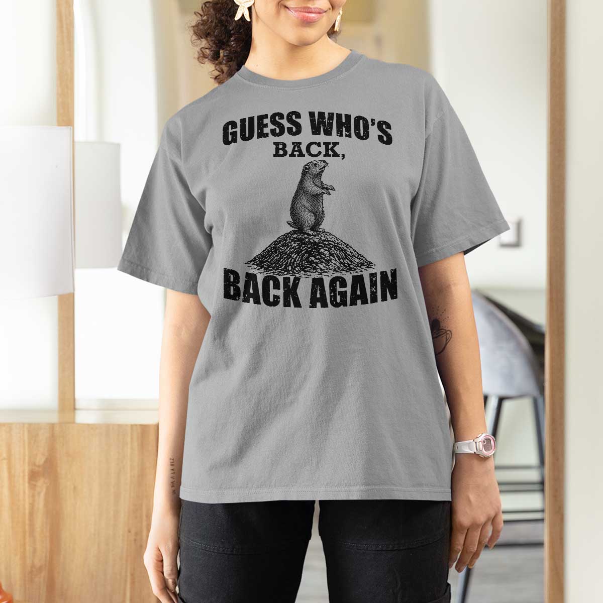 Funny Groundhog Day T Shirt For Women Retro Guess Whos Back - Wonder Print Shop